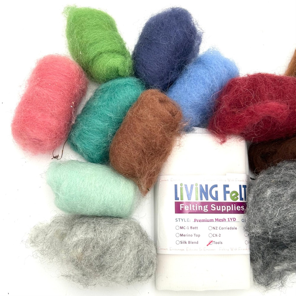 NEW Living Felt Felting Supplies Premium Mesh 1YD 14 Multicolor Wool Bundles 65g - Picture 5 of 5